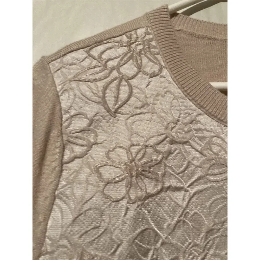 New York Company‎ Sweater Womens Medium Cardigan Tan w/ Rhinestone Buttons